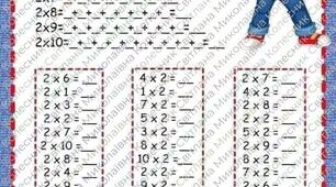 Таблиця множення, робочі аркуші. Кольорові цифри
