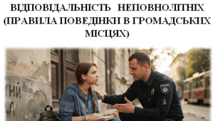 Бесіда. Ознайомлення студентів із документами про адміністративну та кримінальну відповідальність неповнолітніх (правила поведінки в громадських місцях).