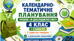 Календарно-тематичне планування уроків «Я досліджую світ». 4 клас. І семестр. 7 годин на тиждень. За підручником О. Волощенко. Із домашніми завданнями. 2026–2027 н. р.