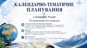 Календарно-тематичне планування з географії, 9 клас НУШ,  за групами результатів, 52 години на рік (1, 5 год/тиждень) за модельною програмою С. П. Запотоцького, до підручника С. П. Запотоцького