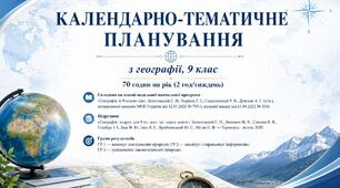 Календарно-тематичне планування з географії, 9 клас НУШ, за групами результатів,70  годин на рік (2 год/тиждень) за модельною програмою С. П. Запотоцького