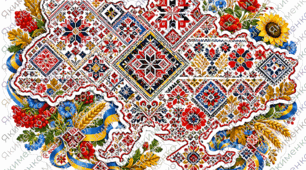 Плакат карта України в стилі вишиванки для оформлення простору