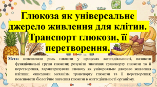 Природничі науки. 11 клас. Матеріали до уроку: Глюкоза як універсальне джерело живлення для клітин. Транспорт глюкози, її перетворення.