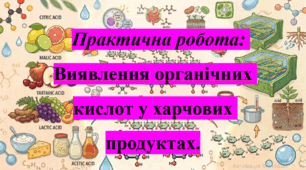 Природничі науки. 11 клас. Матеріали до уроку: Практична робота: Виявлення органічних кислот у харчових продуктах.