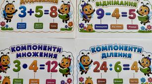 Компоненти арифметичних дій (додавання, віднімання, множення, ділення) з бджілками