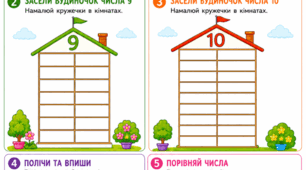 Робочий аркуш: Підготовка до школи. Математика. Заняття 19. Склад чисел 9 та 10. Порівняння чисел