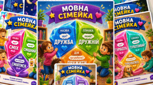 Мовні сімейки: назва, ознака, дія. Комплект із 10 яскравих плакатів