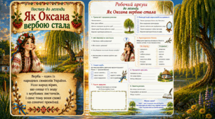 Легенда "Як Оксана вербою стала" (робочий аркуш і постер)