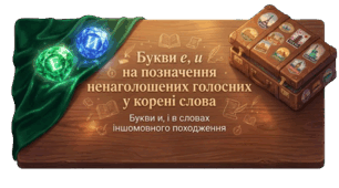 Букви е, и на позначення ненаголошених голосних у корені слова. Букви и, і в словах іншомовного походження