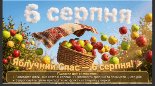 Презентація+конспект заняття "6 серпня - День Яблучного Спаса". Тематичне заняття.