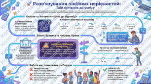 «Лінійні нерівності з однією змінною. Розв’язування лінійних нерівностей» презентація+інфографіка 9 кл