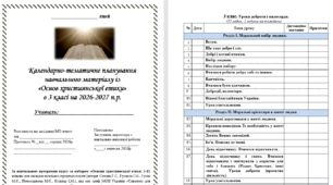 Календарно-тематичне планування навчального матеріалу із «Основ християнської етики» в 3 класі на 35 год. (1 на тиждень)за НОВОЮ програмою (автори: Сохань Г.С., Гусаков І.М., Гусак М.Є.) на 2026-2027 н.р.