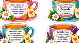 Набір святкових чашок-стікерів для батьків "Чашечка підтримки для батьків" (картки для друку)