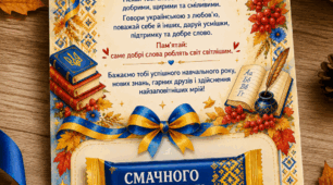 Листівка «Мова гідності» з місцем для солодкого подарунка до 1 вересня НУШ