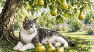 Пазл💛«У затінку груші» 💕🐱🍐🍃🐾 8 серпня 🍐🍃Всесвітній день кішок🐈🍐🍃