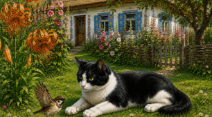 🐈Пазл🩵«Котик і горобець» 🐱🐾🐦8 серпня 🌻Всесвітній день кішок🌸🍒🏡🪻🌺