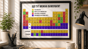 Періодична таблиця елементів (гумористичний варіант) а3 білий фон, альбомна орієнтація