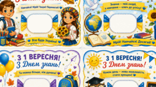 Святкові листівки до Дня знань (4 на аркуші А4)