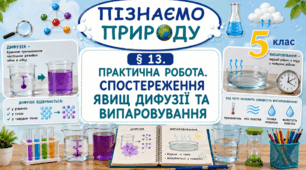 Практична робота. Спостереження явищ дифузії та випаровування. Презентація, інфографіка, робочий аркуш