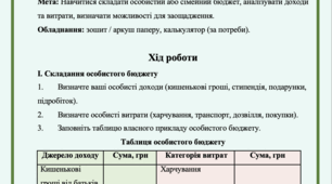 Практична робта №3 Складання особистого чи сімейного бюджету. Фінансова грамотність 8 клас Пластун О.