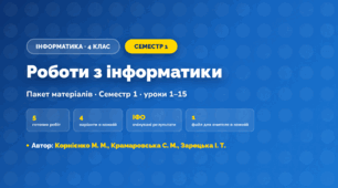 Пакет робіт · Семестр 1 (4 клас, Інформатика, Корнієнко М. М., Крамаровська С. М., Зарецька І. Т.)