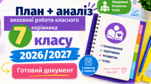 План виховної роботи класного керівника 7 класу НУШ 2026/2027 н. р. + аналіз роботи. Word
