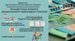 Річний план дошкільного підрозділу гімназії на 2026-2027 н. р. Розроблений у формі додатку до Річного плану гімназії