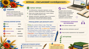 Практикум «Письмовий калейдоскоп» (ГР 3: Письмова взаємодія. Тема: «Прислівник. Розряди прислівників за значенням», 7 клас НУШ)
