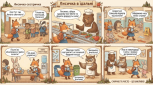 Ілюстрована казка у форматі коміксу «Лисичка в їдальні»