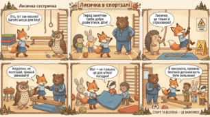 Ілюстрована казка у форматі коміксу «Лисичка в спортзалі»