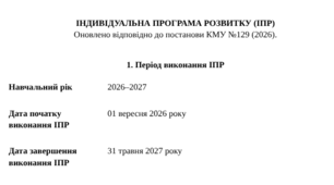 Оновлена індивідуальна програма розвитку (ІПР) відповідно до вимог 2026 року