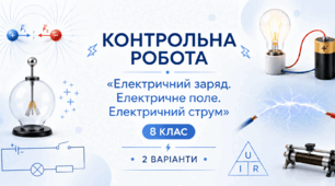 Тематична контрольна робота №4 з фізики (8 клас, НУШ) | Електричний заряд. Електричне поле. Електричний струм | 2 варіанти | з відповідями та детальними розв’язками