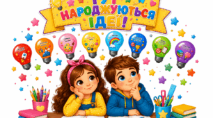 Куточок для оформлення класу "ТУТ НАРОДЖУЮТЬСЯ ІДЕЇ!"