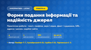 Практична робота «Форми подання інформації та надійність джерел» (4 клас, Інформатика, Гільберг Т. Г., Суховірський О. В., Грубіян Л. В., Тарнавська С. С.)