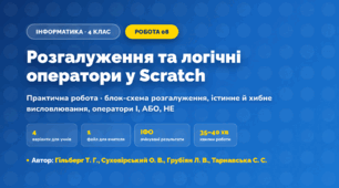 Практична робота «Розгалуження та логічні оператори у Scratch» (4 клас, Інформатика, Гільберг Т. Г., Суховірський О. В., Грубіян Л. В., Тарнавська С. С.)