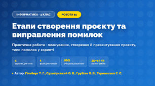 Практична робота «Етапи створення проєкту та виправлення помилок» (4 клас, Інформатика, Гільберг Т. Г., Суховірський О. В., Грубіян Л. В., Тарнавська С. С.)