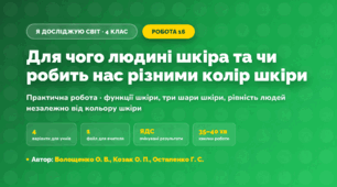 Практична робота «Для чого людині шкіра та чи робить нас різними колір шкіри» (4 клас, Я досліджую світ, Волощенко О. В., Козак О. П., Остапенко Г. С.)