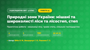 Практична робота «Природні зони України: мішані та широколисті ліси та лісостеп, степ» (4 клас, Я досліджую світ, Бібік Н. М., Бондарчук Г. П., Павлова Т. С.)