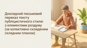 Докладний письмовий переказ тексту публіцистичного стилю з елементами роздуму (за колективно складеним складним планом)