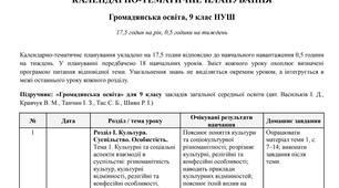 Календарно-тематичне планування ГРОМАДЯНСЬКА ОСВІТА 9 клас НУШ 17,5 годин (0,5 години на тиждень)