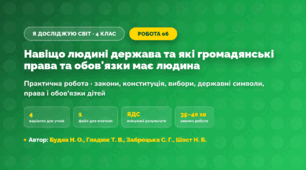 Практична робота «Навіщо людині держава та які громадянські права та обов'язки має людина» (4 клас, Я досліджую світ, Будна Н. О., Гладюк Т. В., Заброцька С. Г., Шост Н. Б.)