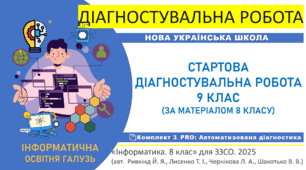 Діагностувальна робота "Інформатика. Старт 9 клас НУШ. Повторення та діагностика знань за курс 8 класу" PRO-комплект (підручник авт. Ривкінд Й. Я. та ін., 2025 р. )