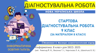 Діагностувальна робота "Інформатика. Старт 9 клас НУШ. Повторення та діагностика знань за курс 8 класу" Експерт-комплект (підручник авт. Ривкінд Й. Я. та ін., 2025)