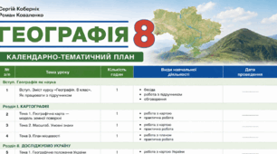 КТП ГЕОГРАФІЯ 8 клас (за групами результатів) за модельною програмою авт. Кобернік С. Г., Коваленко Р. Р., Гільберг Т. Г.... та підручником авт. Кобернік С. Г., Коваленко Р. Р., 2025р.