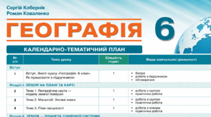 КТП ГЕОГРАФІЯ 6 клас (за групами результатів) за модельною програмою авт. Кобернік С. Г., Коваленко Р. Р., Гільберг Т. Г.... та підручником авт. Кобернік С. Г., Коваленко Р. Р., 2026 р.