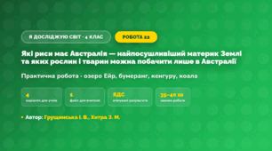 Практична робота «Які риси має Австралія — найпосушливіший материк Землі та яких рослин і тварин можна побачити лише в Австралії» (4 клас, Я досліджую світ, Грущинська І. В., Хитра З. М.)