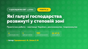 Практична робота «Які галузі господарства розвинуті у степовій зоні» (4 клас, Я досліджую світ, Грущинська І. В., Хитра З. М.)