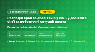 Практична робота «Розподіл прав та обов'язків у сім'ї. Дозвілля в сім'ї та небезпечні ситуації вдома» (3 клас, Я досліджую світ, Жаркова І. І., Мечник Л. А., Роговська Л. І., Пономарьова Л. О., Антонов О. Г.)