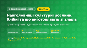 Практична робота «Найголовніші культурні рослини. Хлібні та що виготовляють зі злаків» (3 клас, Я досліджую світ, Іщенко О. Л., Іщенко А. Ю., Романенко Л. В., Романенко К. А., Козак Л. З., Баранова Ю. Б.)