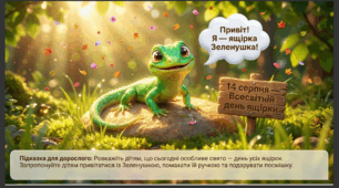 Презентація+конспект заняття "14 серпня -Всесвітній день ящірки". Тематичне заняття.